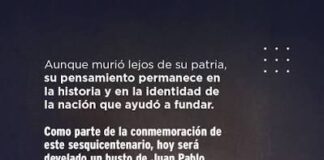 Acto de develamiento busto Juan Pablo Duarte – Actividades del sesquicentenario de su fallecimiento.