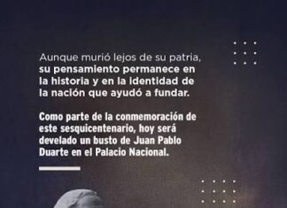 Acto de develamiento busto Juan Pablo Duarte – Actividades del sesquicentenario de su fallecimiento.